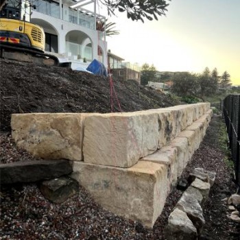 Two Course Sandstone Block Wall with Step Back